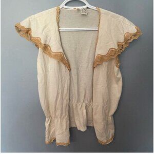 Vintage Cream Cotton Wool Vest Lace Trim Women's Size Medium Boho Top